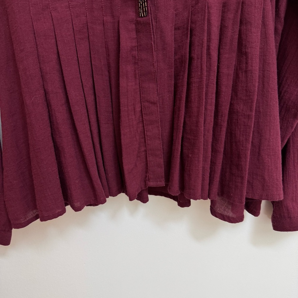 Free People Beaded Button Front Pleated Top 100% Cotton Medium - Picture 5 of 13